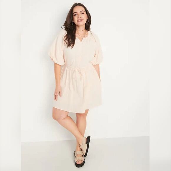 Old Navy Waist-Defined Puff-Sleeve Mini Dress Large NWT - Picture 2 of 9